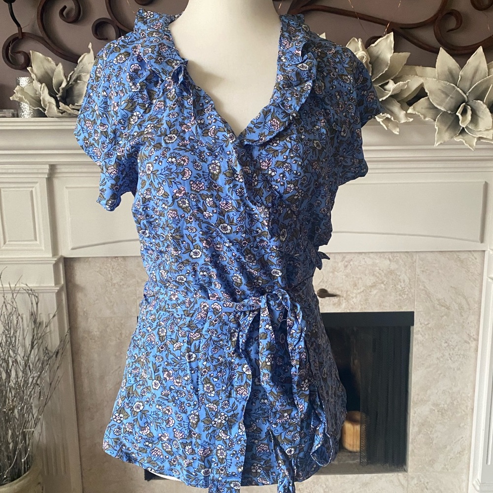Old Navy Ruffled Tie-Belt Floral-Print Wrap Top, NWT, Size Large